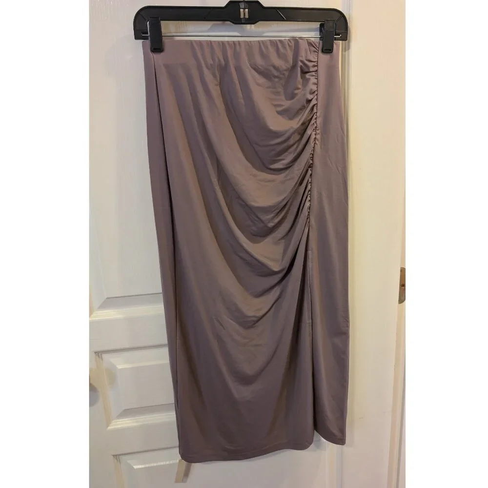 Ruching Slit Midi Skirt - Medium Taro Purple - Picture 3 of 6